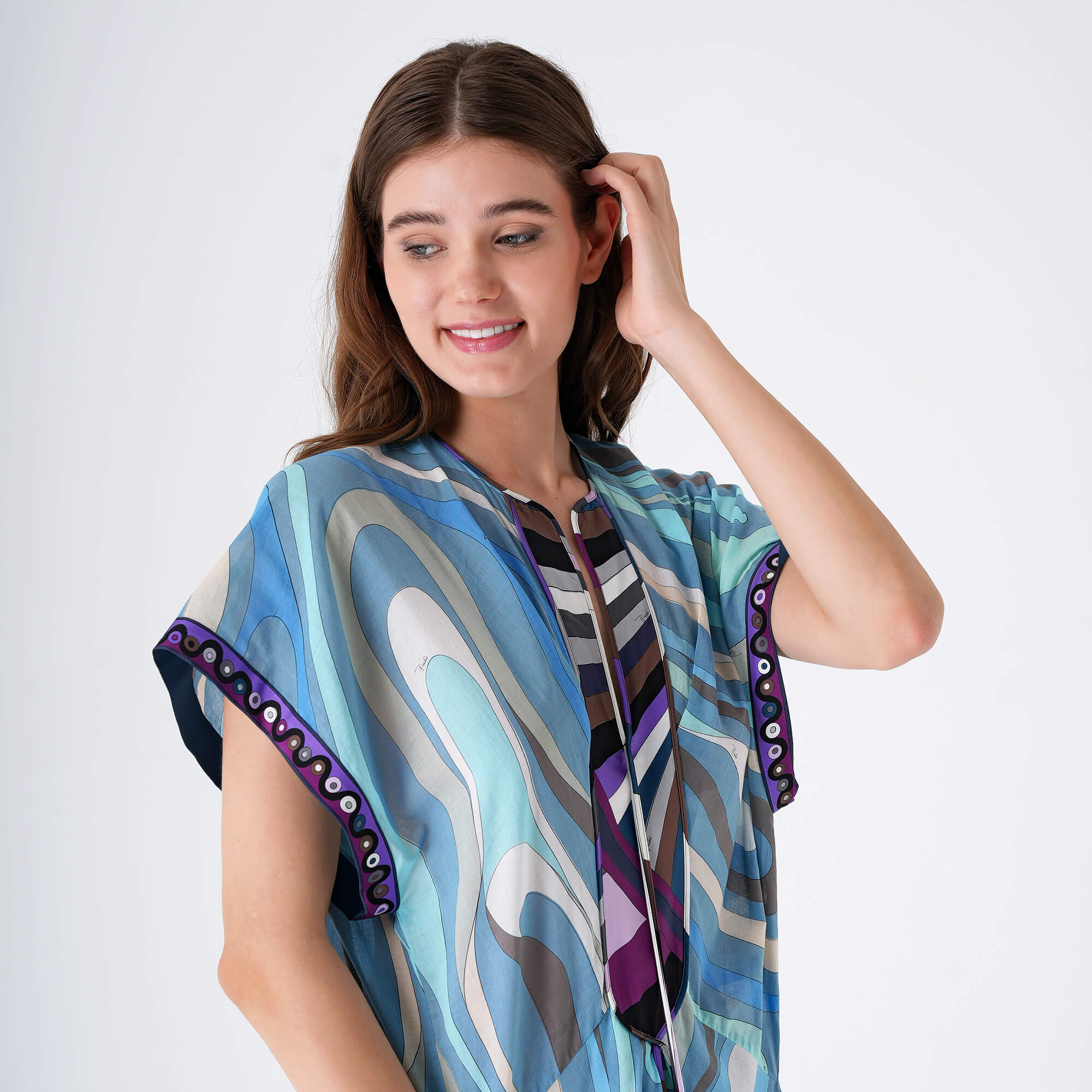 Emilio Pucci - Blue&White&Purple Cotton Kaftan & Pareo